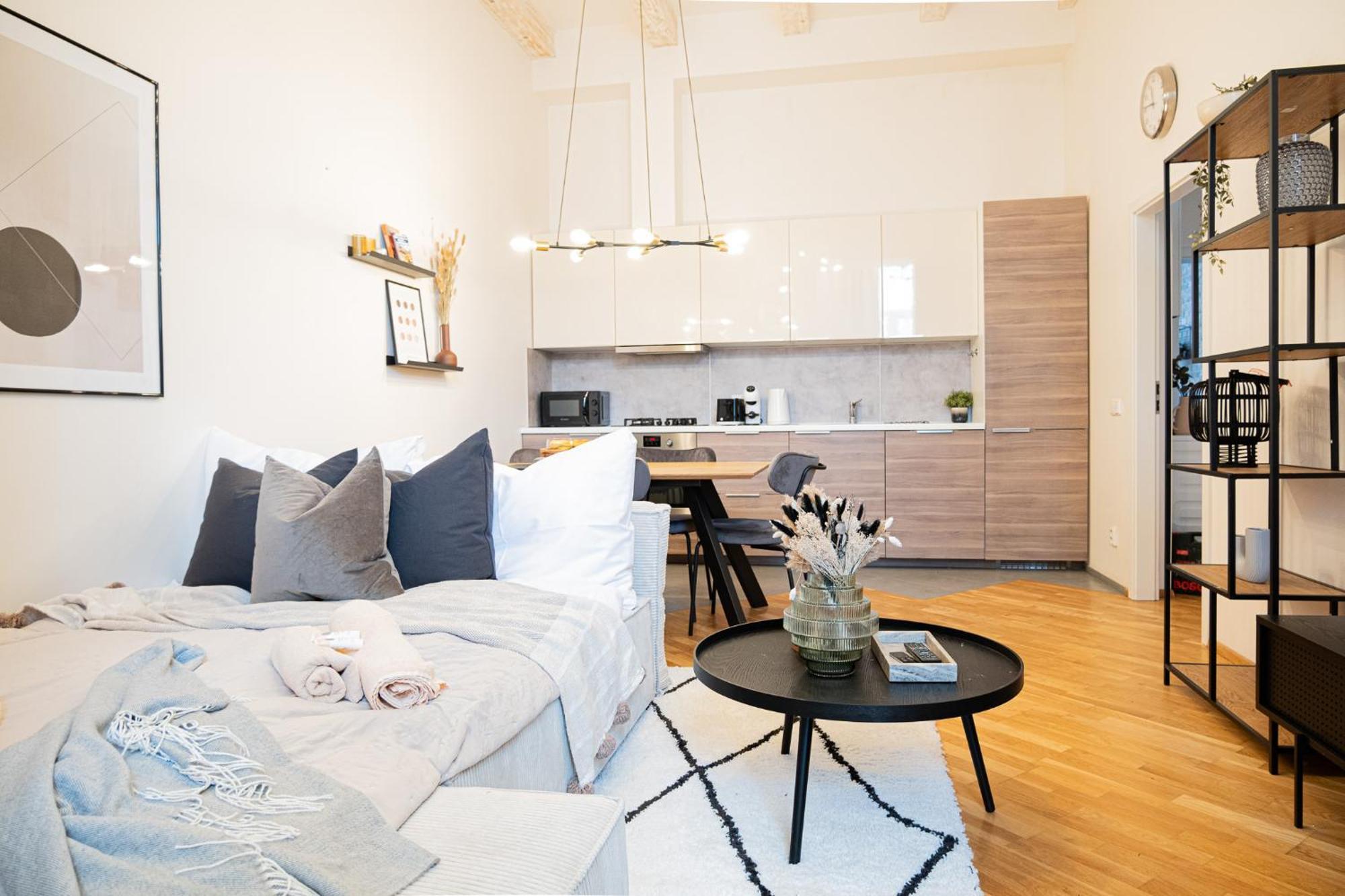 Cozy Industrial 8min Dancing House Apartment,